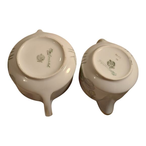 Tirschenreuth PT Gray Pink Flowers Creamer And Sugar Dish Gold Trim Hand Painted - Picture 9 of 12